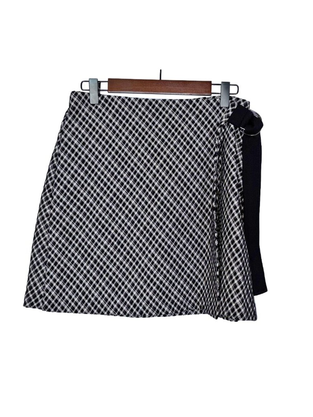 Spanx Black & White Plaid Ponte Wrap Belted Mini Skort - Size S